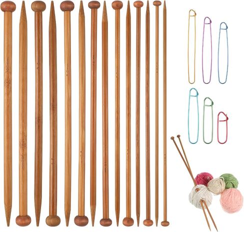 7 Pairs Bamboo Knitting Needles Wooden Long Straight Knitting Needles Single Point 4/5/6/7/8/9/10mm Large Straight Knittings Needle for Beginners Sweater Shawl Scarf in Saudi Arabia