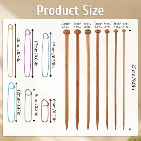 7 Pairs Bamboo Knitting Needles Wooden Long Straight Knitting Needles Single Point 4/5/6/7/8/9/10mm Large Straight Knittings Needle for Beginners Sweater Shawl Scarf in Saudi Arabia
