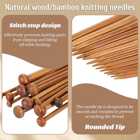 7 Pairs Bamboo Knitting Needles Wooden Long Straight Knitting Needles Single Point 4/5/6/7/8/9/10mm Large Straight Knittings Needle for Beginners Sweater Shawl Scarf in Saudi Arabia
