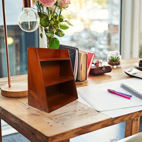 DECHOUS 3 Tier Vintage Display Shelf: Small Wooden Desktop Organizer Multi Layer Storage - Freestanding or Wall Hanging for Home Office Desk Crystals Stone Essential Oils Storage - 12x6.5x13 Inch in Saudi Arabia
