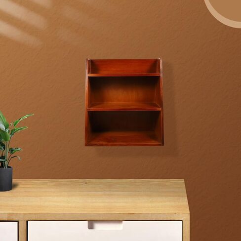 DECHOUS 3 Tier Vintage Display Shelf: Small Wooden Desktop Organizer Multi Layer Storage - Freestanding or Wall Hanging for Home Office Desk Crystals Stone Essential Oils Storage - 12x6.5x13 Inch in Saudi Arabia