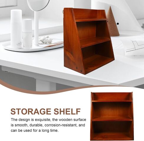 DECHOUS 3 Tier Vintage Display Shelf: Small Wooden Desktop Organizer Multi Layer Storage - Freestanding or Wall Hanging for Home Office Desk Crystals Stone Essential Oils Storage - 12x6.5x13 Inch in Saudi Arabia