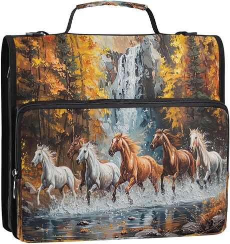 HETTASBIN HORSE 3 حلقات سحاب مع حزام ومقبض-1.5 بوصة منظم الموسع المقاوم للمياه مع جيب متعدد اللوازم المدرسية والمكتبية in Saudi Arabia