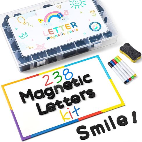 246 Pcs Soft Foam Magnetic Alphabet Letters Kit Black EVA Alphabet Learning Toys with Whiteboard and Pens Fridge Magnets for Preschool Kids Toddler Spelling and Learning in Saudi Arabia