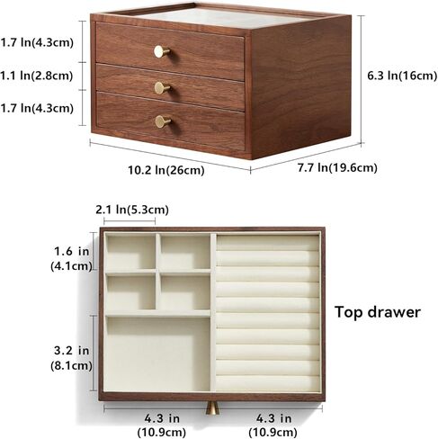 Homruilink Black Walnut Wooden Jewelry Box for Women Classical Solid Wooden 4-Layer Jewelry Organizer Double Sided Visibility Necklace Storage Layer Watch Necklace Ring Earring Gifts in Kuwait