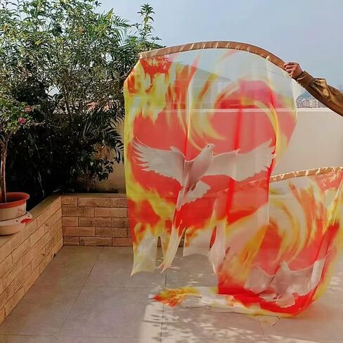 Dove Spirit Fire Love Cloud Worship Dance Flags, 2 Pcs, 59" x 47" Shimmering Chiffon, Lightweight, with Scalable Rods (A-Fire Dove) in Saudi Arabia
