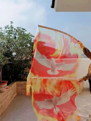 Dove Spirit Fire Love Cloud Worship Dance Flags, 2 Pcs, 59" x 47" Shimmering Chiffon, Lightweight, with Scalable Rods (A-Fire Dove) in Saudi Arabia