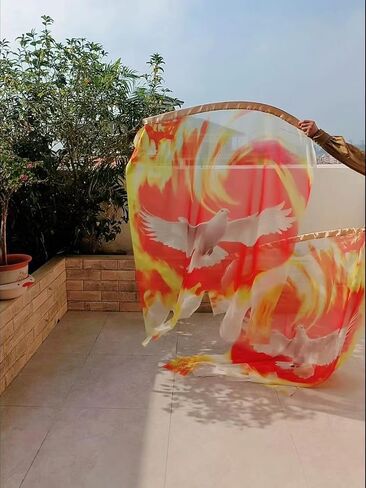 Dove Spirit Fire Love Cloud Worship Dance Flags, 2 Pcs, 59" x 47" Shimmering Chiffon, Lightweight, with Scalable Rods (A-Fire Dove) in Saudi Arabia