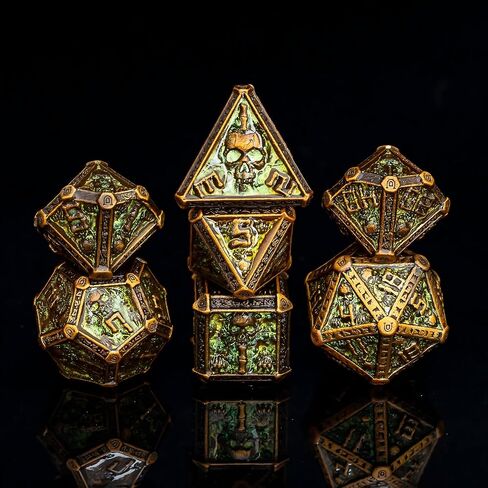 Metallic DND Dice Set with A Gift Box, Gothic Skull Designed for DM and D&D Player, Heavy Polyhedral Dice Set Perfect for Dungeons and Dragons RPG Games (Bronze-Druid) in Kuwait