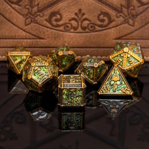 Metallic DND Dice Set with A Gift Box, Gothic Skull Designed for DM and D&D Player, Heavy Polyhedral Dice Set Perfect for Dungeons and Dragons RPG Games (Bronze-Druid) in Kuwait