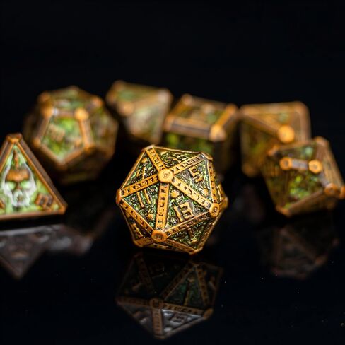 Metallic DND Dice Set with A Gift Box, Gothic Skull Designed for DM and D&D Player, Heavy Polyhedral Dice Set Perfect for Dungeons and Dragons RPG Games (Bronze-Druid) in Kuwait