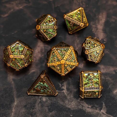 Metallic DND Dice Set with A Gift Box, Gothic Skull Designed for DM and D&D Player, Heavy Polyhedral Dice Set Perfect for Dungeons and Dragons RPG Games (Bronze-Druid) in Kuwait