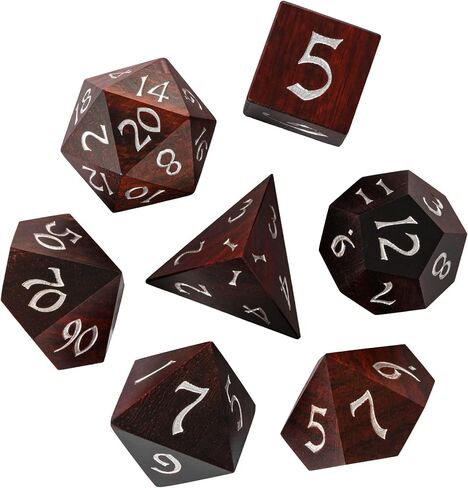 مجموعة زهر الصندل الأحمر D&D Dice ، نرد الخشب الطبيعي متعدد السطوح مع صندوق قصدير معدني لألعاب لعب الأدوار ولعبة الطاولة in Kuwait