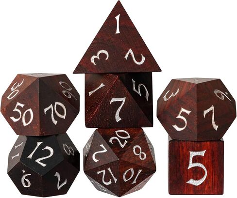 مجموعة زهر الصندل الأحمر D&D Dice ، نرد الخشب الطبيعي متعدد السطوح مع صندوق قصدير معدني لألعاب لعب الأدوار ولعبة الطاولة in Kuwait