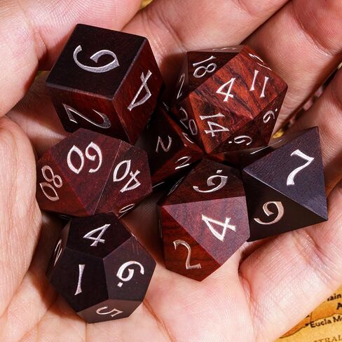 مجموعة زهر الصندل الأحمر D&D Dice ، نرد الخشب الطبيعي متعدد السطوح مع صندوق قصدير معدني لألعاب لعب الأدوار ولعبة الطاولة in Kuwait