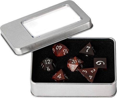 مجموعة زهر الصندل الأحمر D&D Dice ، نرد الخشب الطبيعي متعدد السطوح مع صندوق قصدير معدني لألعاب لعب الأدوار ولعبة الطاولة in Kuwait