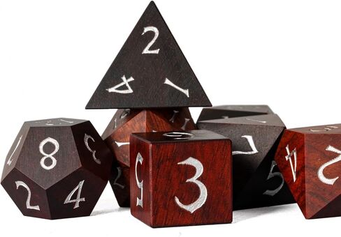 مجموعة زهر الصندل الأحمر D&D Dice ، نرد الخشب الطبيعي متعدد السطوح مع صندوق قصدير معدني لألعاب لعب الأدوار ولعبة الطاولة in Kuwait