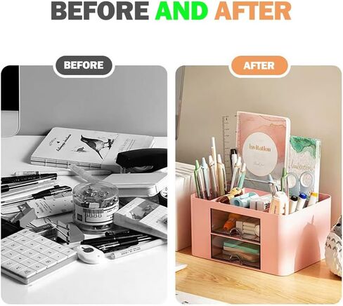 Creative & Simple Desk Organiser, 7 Grids, Plastic Table Organiser with Drawer, Multifunctional Desk Organiser, Pen Holder for School, Office, Home (Pink) in Saudi Arabia