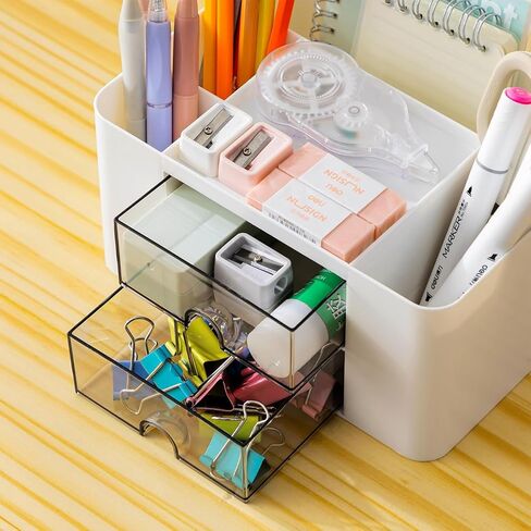Creative & Simple Desk Organiser, 7 Grids, Plastic Table Organiser with Drawer, Multifunctional Desk Organiser, Pen Holder for School, Office, Home (Pink) in Saudi Arabia