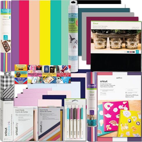 Cricut Ultimate All-in-One Materials and Accessories Bundle - 150+ Piece Beginner Sampler Material Kit Explore Air and Maker Machines - Vinyl, HTV, Card Making Packs, Pens & Sticker Paper in Saudi Arabia