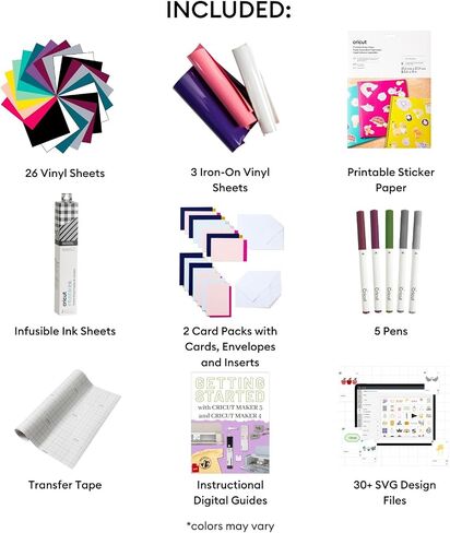 Cricut Ultimate All-in-One Materials and Accessories Bundle - 150+ Piece Beginner Sampler Material Kit Explore Air and Maker Machines - Vinyl, HTV, Card Making Packs, Pens & Sticker Paper in Saudi Arabia