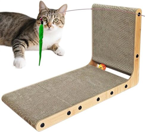 L شكل Cat Scratcher ، Cardboard Cat Scratfer with ball toy ، catnip ، protected hearmate reparting pad cat cat cat pad ، furniture cat scratch for in indoor cats (20 incn) in Kuwait