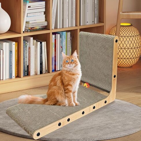 L شكل Cat Scratcher ، Cardboard Cat Scratfer with ball toy ، catnip ، protected hearmate reparting pad cat cat cat pad ، furniture cat scratch for in indoor cats (20 incn) in Kuwait