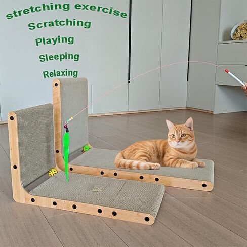 L Shape Cat Scratcher,Cardboard Cat Scratching with Ball Toy, Catnip, Wall Mounted Protecting Large Cat Scratcher Pad, Furniture Cat Scratch Pad for Indoor Cats (20 INCN) in Saudi Arabia