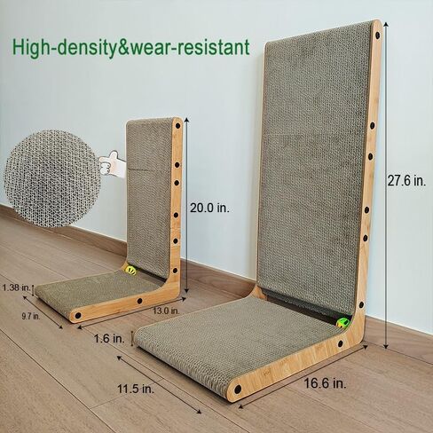 L Shape Cat Scratcher,Cardboard Cat Scratching with Ball Toy, Catnip, Wall Mounted Protecting Large Cat Scratcher Pad, Furniture Cat Scratch Pad for Indoor Cats (20 INCN) in Saudi Arabia