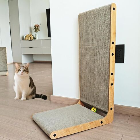L Shape Cat Scratcher,Cardboard Cat Scratching with Ball Toy, Catnip, Wall Mounted Protecting Large Cat Scratcher Pad, Furniture Cat Scratch Pad for Indoor Cats (20 INCN) in Saudi Arabia
