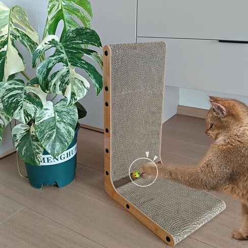 L Shape Cat Scratcher,Cardboard Cat Scratching with Ball Toy, Catnip, Wall Mounted Protecting Large Cat Scratcher Pad, Furniture Cat Scratch Pad for Indoor Cats (20 INCN) in Saudi Arabia