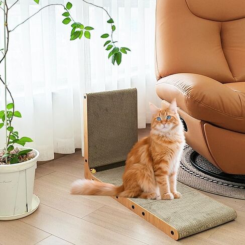 L Shape Cat Scratcher,Cardboard Cat Scratching with Ball Toy, Catnip, Wall Mounted Protecting Large Cat Scratcher Pad, Furniture Cat Scratch Pad for Indoor Cats (20 INCN) in Saudi Arabia