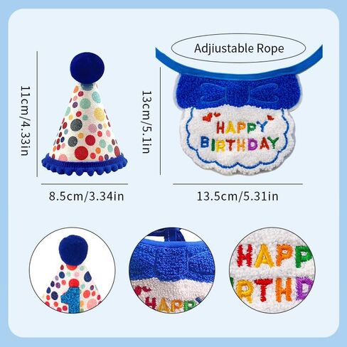 Cat Birthday Hat Decoration & Outfit Set - Adjustable Party Hat with Numbers, Bandana Bow Tie & Balloon Supplies for Cat Costume Photo Shoots(Blue/Pink) (Blue) in Saudi Arabia