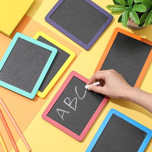 Chinco 6 Pack Wood Mini Chalkboard Signs with Frames Rainbow Color 5'' x 6'' Small Rectangle Reusable Chalkboards Chalk Party Favors for Kids Home Classroom Office Wedding Birthday Message Board Sign in Saudi Arabia