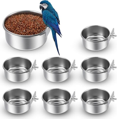 8 Pcs Stainless Steel Bird Feeder Bowls Bird Food Water Bowls with Clamp Holders Birds Food Bowl for Cage Parrot Coop Feeding Dishs for Cockatiel Conure Budgie Parakeet Macaw Lovebird Small Animal in Saudi Arabia