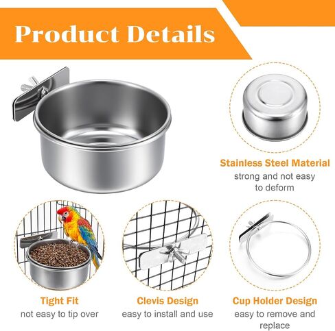 8 Pcs Stainless Steel Bird Feeder Bowls Bird Food Water Bowls with Clamp Holders Birds Food Bowl for Cage Parrot Coop Feeding Dishs for Cockatiel Conure Budgie Parakeet Macaw Lovebird Small Animal in Saudi Arabia