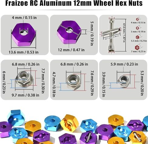 الألومنيوم 12 مم محور عجلة السداسي مع شفة M4 قفل نايلون صوب الجوز وركب سداسي و M3 M4 Nylon Locknut ل slash traxxas ، تدفق hsp redcat rc4wd tamiya محور scx10 wltoy 1/10 Rc Car Carn in Saudi Arabia