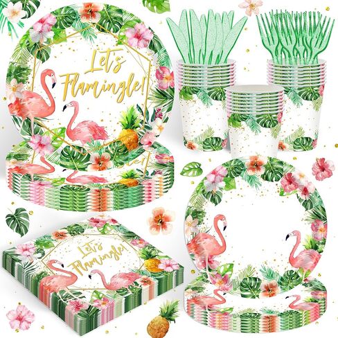 120 Pcs Flamingo Birthday Party Supplies Tropical Luau Hawaiian Party Decorations Disposable Tableware Set Plate Cup Napkin Knives Fork for 20 Guests in Saudi Arabia