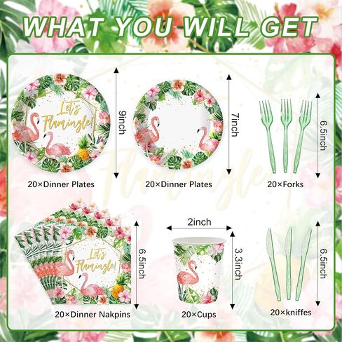 120 Pcs Flamingo Birthday Party Supplies Tropical Luau Hawaiian Party Decorations Disposable Tableware Set Plate Cup Napkin Knives Fork for 20 Guests in Saudi Arabia