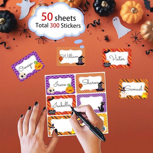 180 PCS Halloween Name Tag Stickers Gift Tags Stickers, Self Adhesive Halloween Pumpkin Ghost Gift Stickers Wrap Tags Name Stickers for Halloween Presents Holiday Decorations in Saudi Arabia