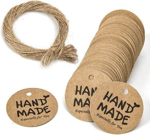 200 Pcs Round Kraft Paper Handmade Tags Label with Hemp Rope for Christmas Festival Party Baking Cake Dessert Decoration, 1.2 inch (Brown) in Saudi Arabia