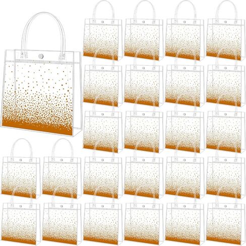 Marspark 24 PCS Gold Polka Dot أكياس هدايا واضحة مع مقبض Gold Goodie Treat Pags Wrap For Birthday Form in Kuwait