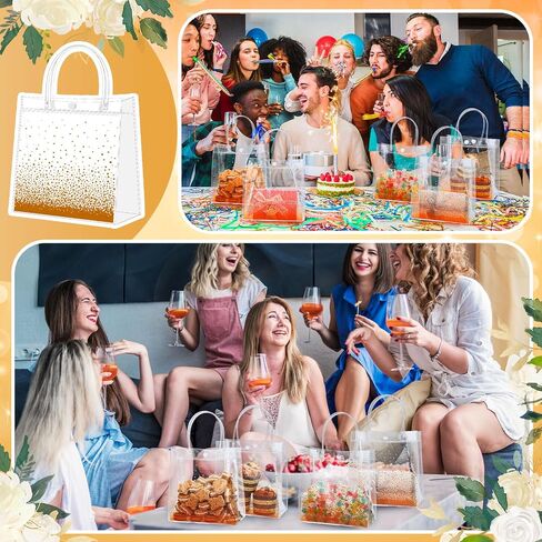 Marspark 24 PCS Gold Polka Dot أكياس هدايا واضحة مع مقبض Gold Goodie Treat Pags Wrap For Birthday Form in Kuwait