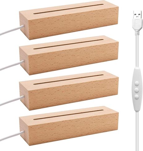 4 Pcs 5.9" Wood Rectangle Light Display Pedestal, Wooden LED Display Base Dimmable Colorful Lights Lamp Stand with USB Cable for Acrylic, Crystal, Night Light (Inner Slot, Oval base) in Saudi Arabia