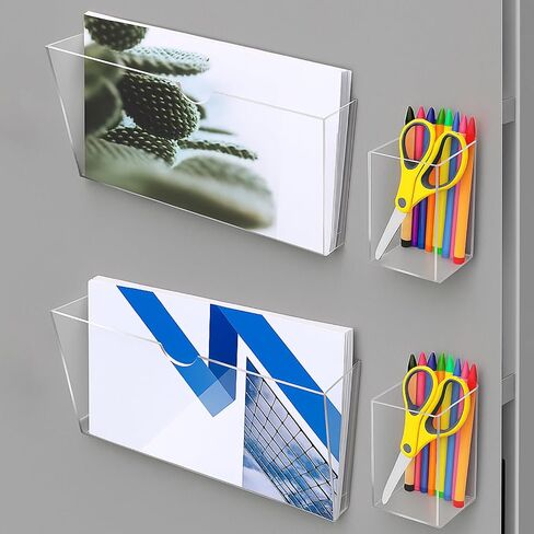 2 PCS حامل الملف المغناطيسي و 2 PCS Magnetic Dry Erase Marker منظم رف أكريليك واضح لمجلة خزائن الوثائق البيضاء in Saudi Arabia