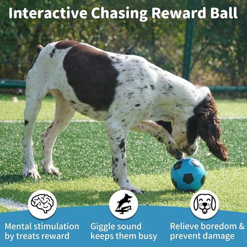 ألعاب الكلب التفاعلية معالجة الموزعات - ضحكة الكلب الكلب كرة كرة قدم مكافآت اللغز لإبقائها مشغولة ، إثراء الأطعمة الأطعمة للسلالات الكبيرة المتوسطة الكبيرة ، الأزرق in Kuwait