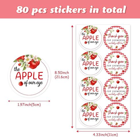80Pcs Apple of Our Eye Thank You Sticker Labels Apple Baby Shower Decorations Fruit Theme Circle Stickers 2 Inch for Women Fall Autumn Apple Baby Shower Envelope Seals Goodie Bags Decor Party Supplies in Saudi Arabia