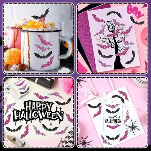 500Pcs Halloween Bat Labels Stickers Black Purple Glitters Bat Roll Label Decals Shiny Bats Self-Adhesive Stickers for Halloween Greeting Cards Invitation Envelope Sealing Gift Wrapping Supplies in Kuwait