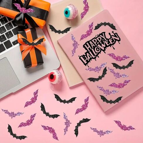 500Pcs Halloween Bat Labels Stickers Black Purple Glitters Bat Roll Label Decals Shiny Bats Self-Adhesive Stickers for Halloween Greeting Cards Invitation Envelope Sealing Gift Wrapping Supplies in Kuwait