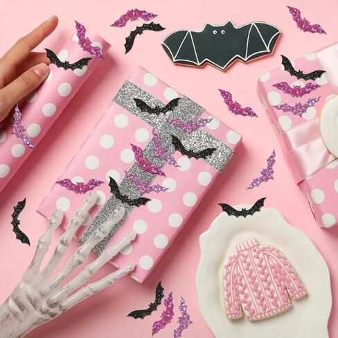500Pcs Halloween Bat Labels Stickers Black Purple Glitters Bat Roll Label Decals Shiny Bats Self-Adhesive Stickers for Halloween Greeting Cards Invitation Envelope Sealing Gift Wrapping Supplies in Kuwait